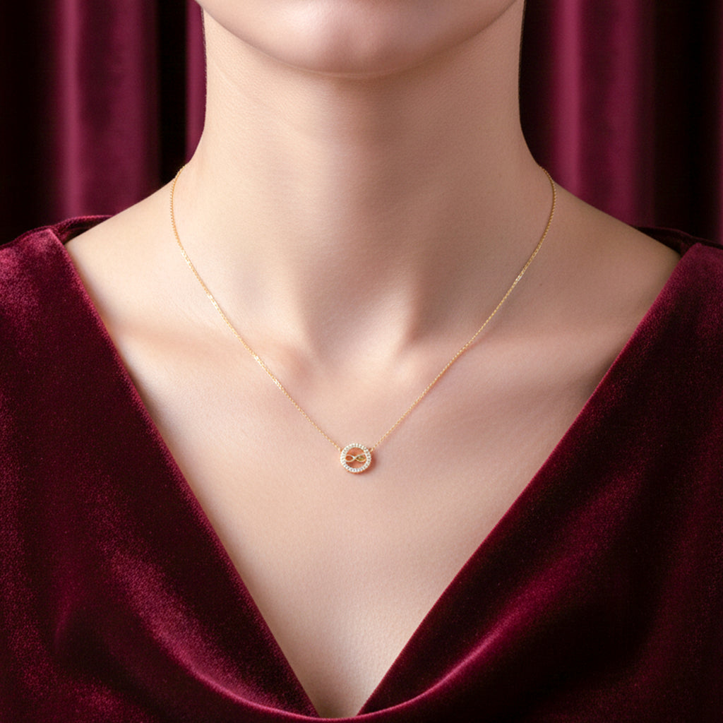 Golden Infinity Halo Pendant Necklace GWN -50