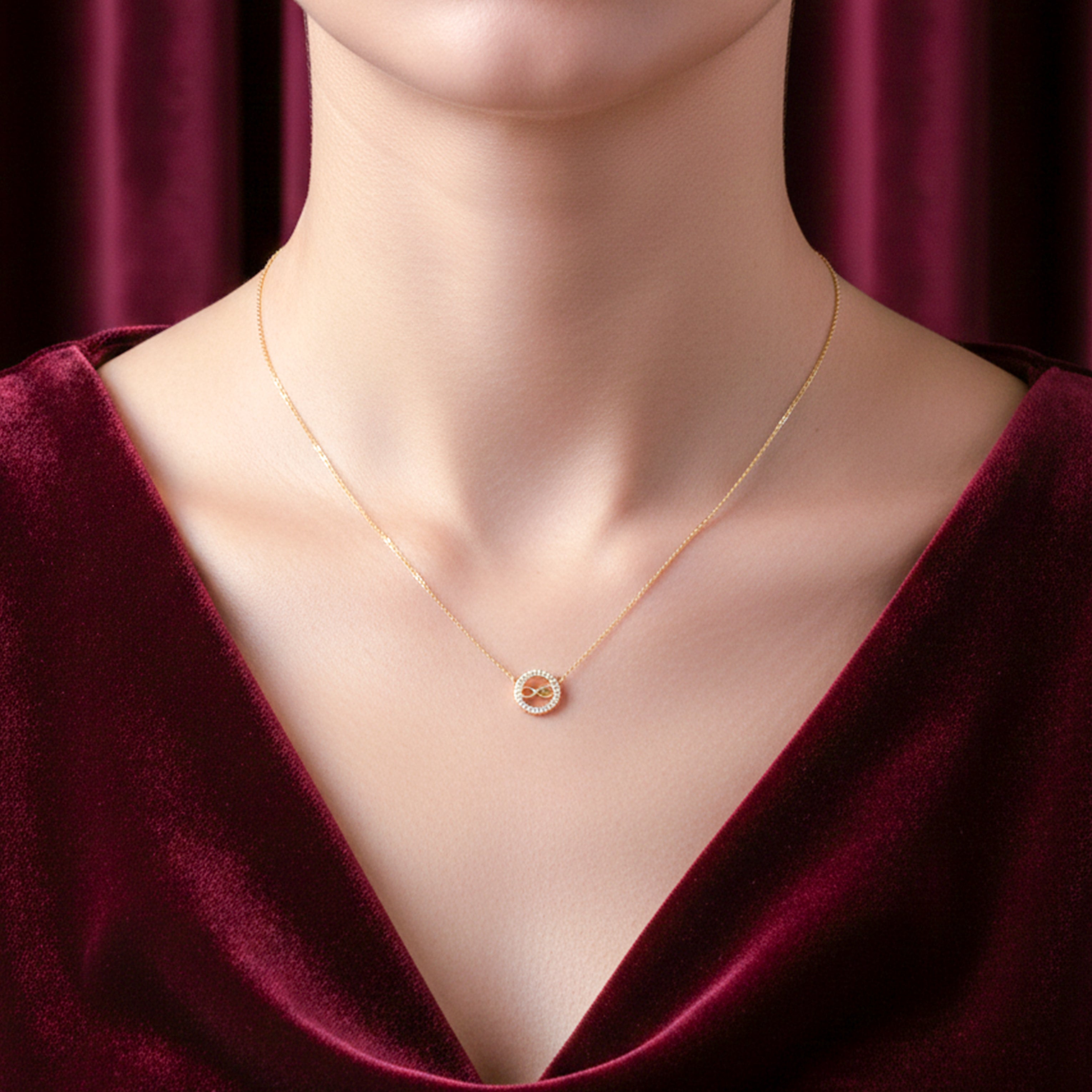 Golden Infinity Halo Pendant Necklace GWN -50