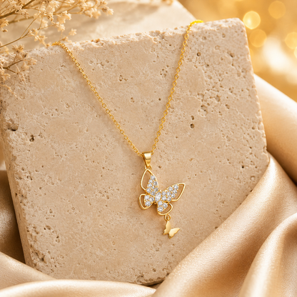 Modern Crystal Twin Butterfly Drop Necklace GWN -142