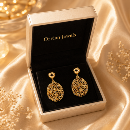 Golden Mesh Geometric Drop Earrings GWE -13