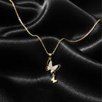 Modern Crystal Twin Butterfly Drop Necklace GWN -142