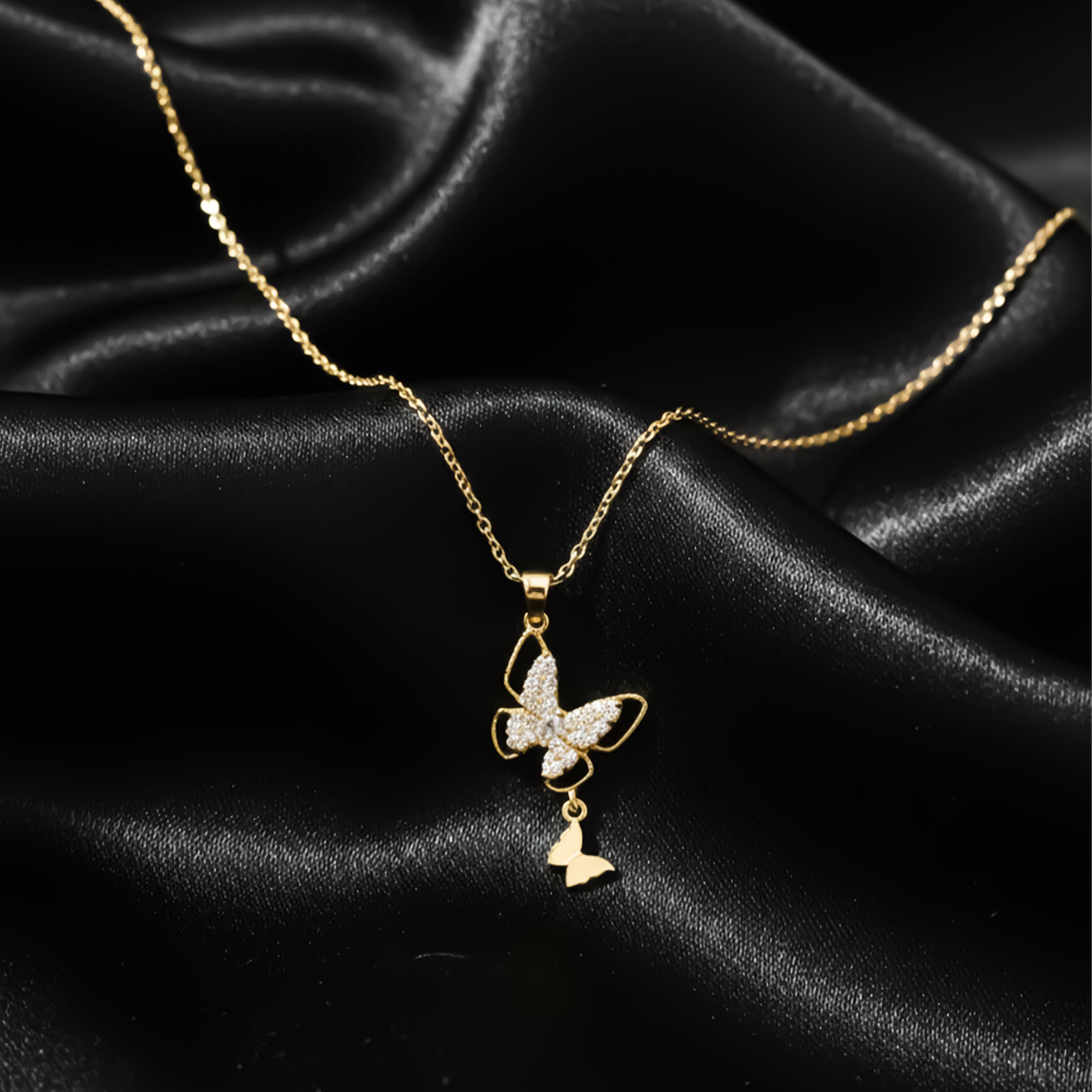 Modern Crystal Twin Butterfly Drop Necklace GWN -142