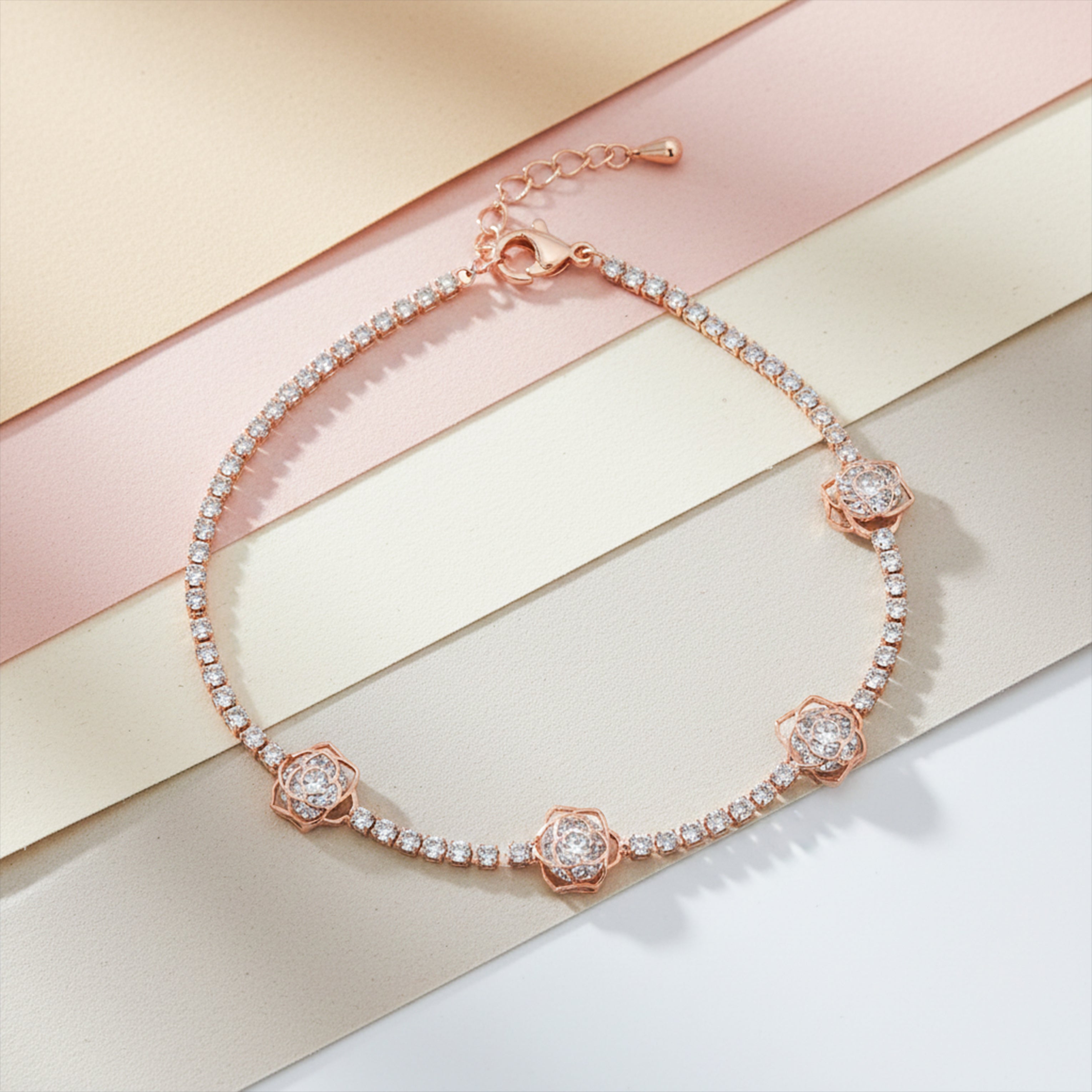 Imperial Tri-Rose Cluster Crystal Tennis Bracelet GWB-107