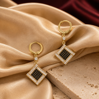 Classic Square Black Noir Hoop Earrings GWE -150