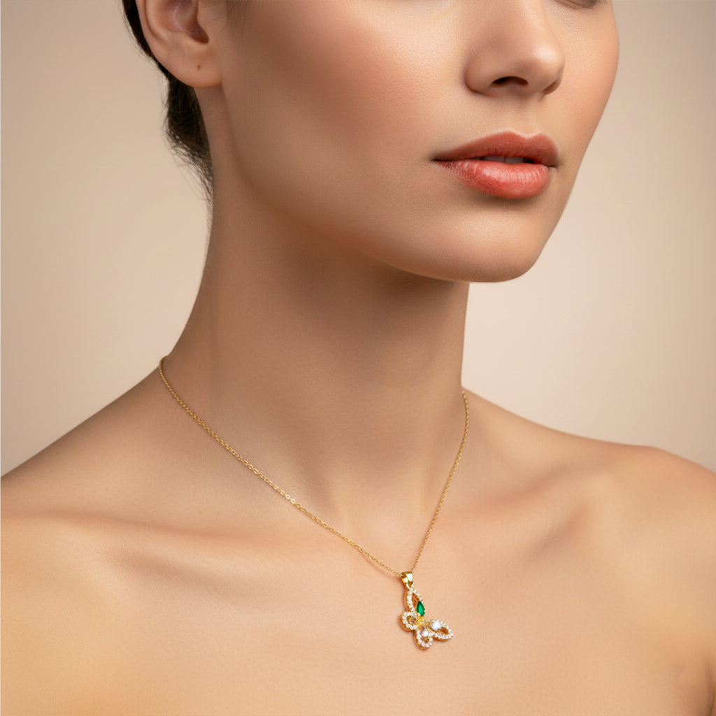 Modern Crystal Multicolor Butterfly Necklace GWN -137