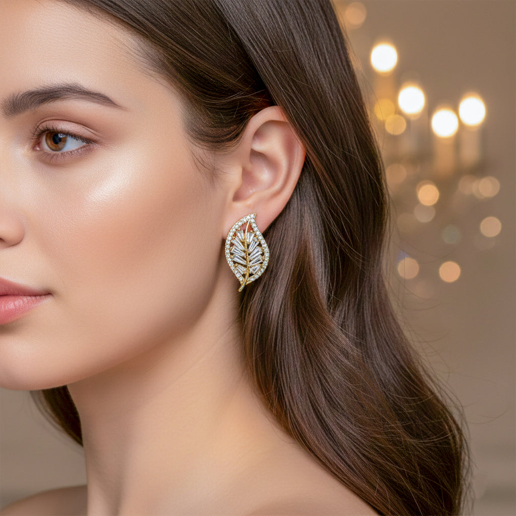 Flora Shine Baguette Leaf Earrings GWE -138
