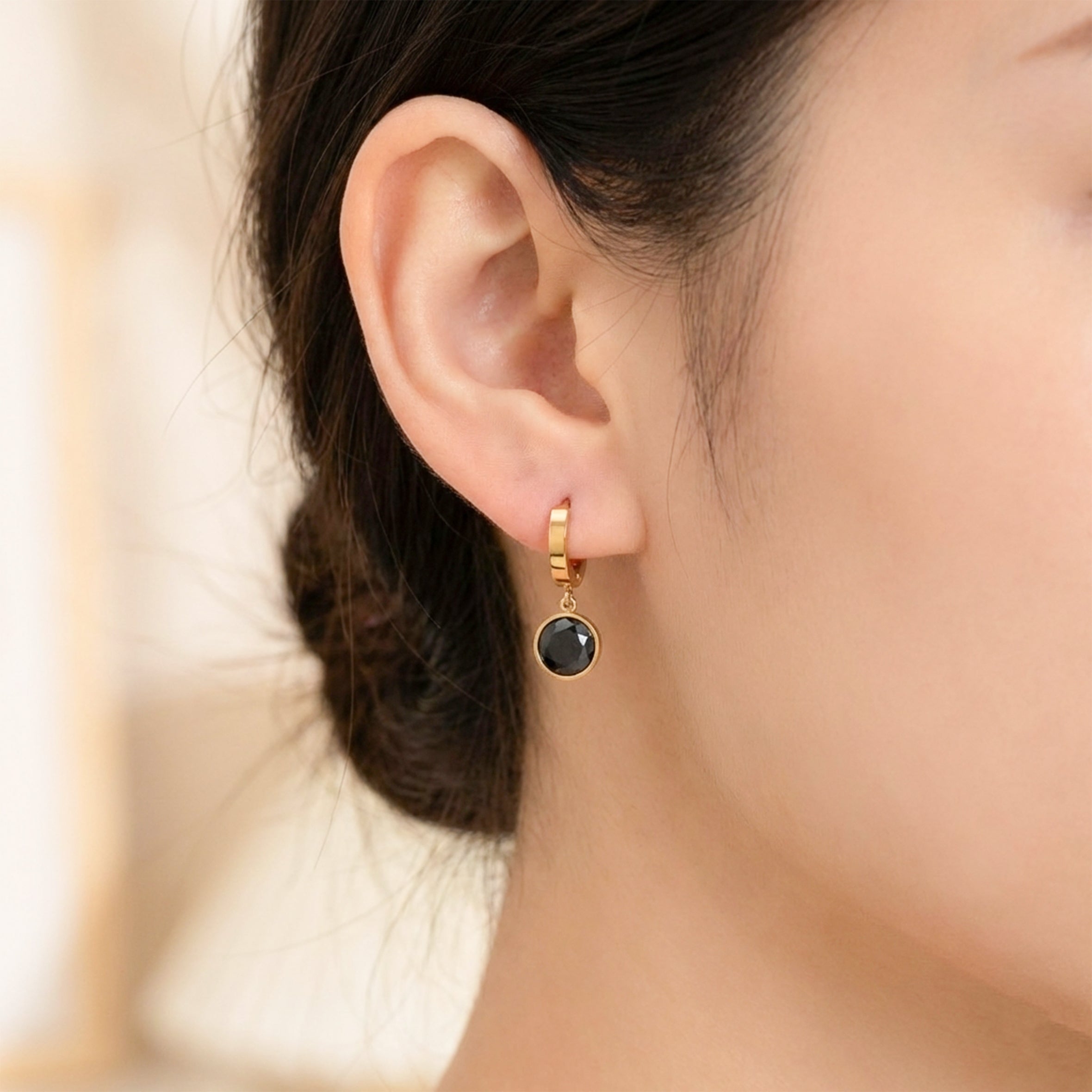 Black Noir Crystal Hoop Earrings GWE -19