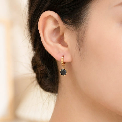 Black Noir Crystal Hoop Earrings GWE -19