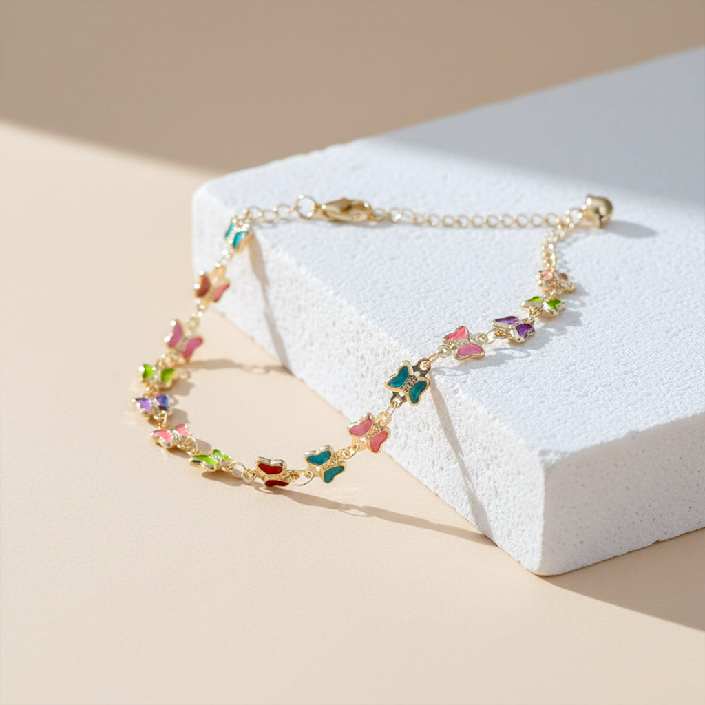 Vibrant Multi Color Enamel Butterfly Link Bracelet GWA-35