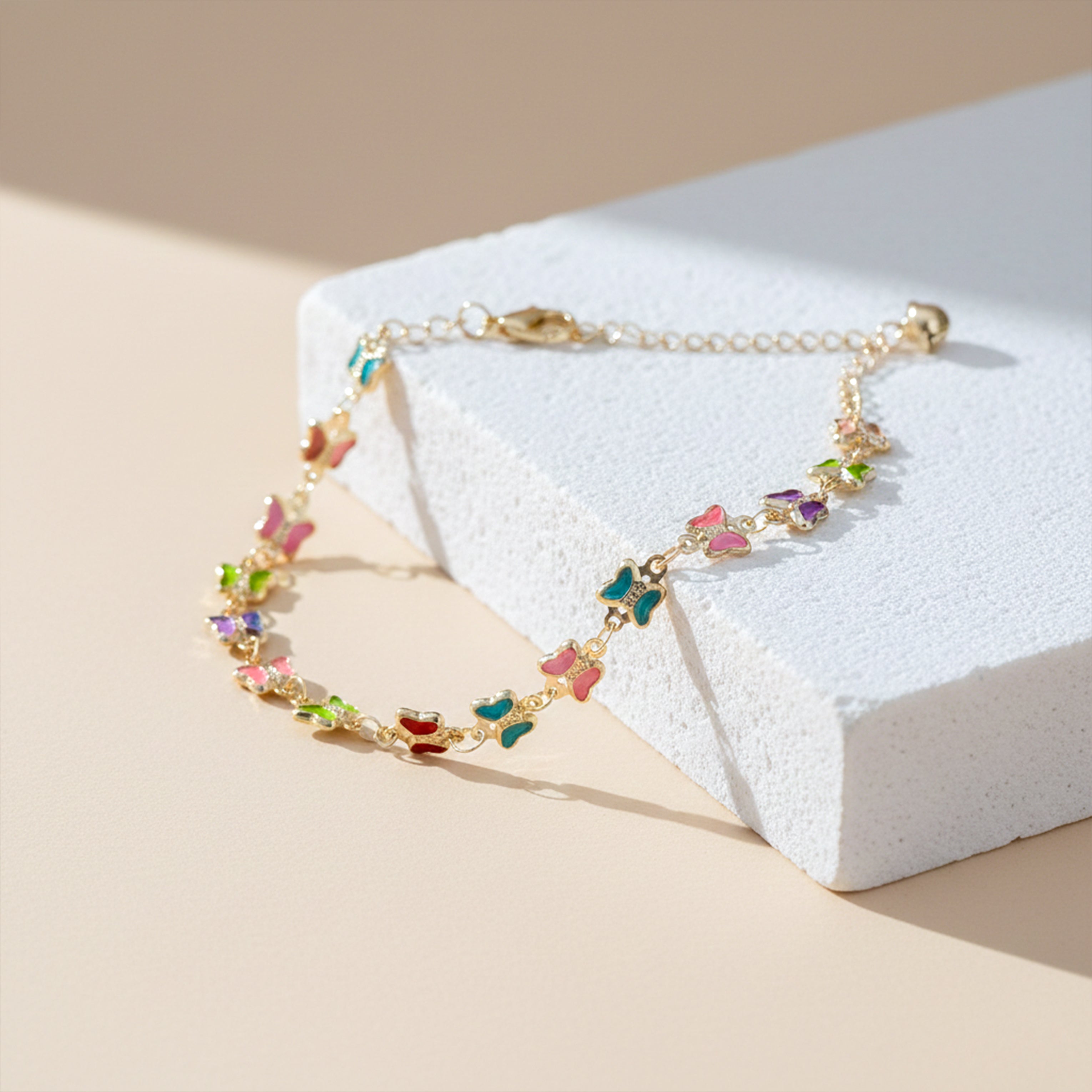 Vibrant Multi Color Enamel Butterfly Link Bracelet GWA-35