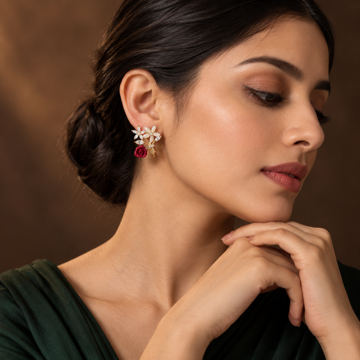 Crimson Rose Bouquet Earrings GWE 145