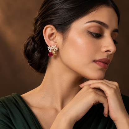 Crimson Rose Bouquet Earrings GWE 145