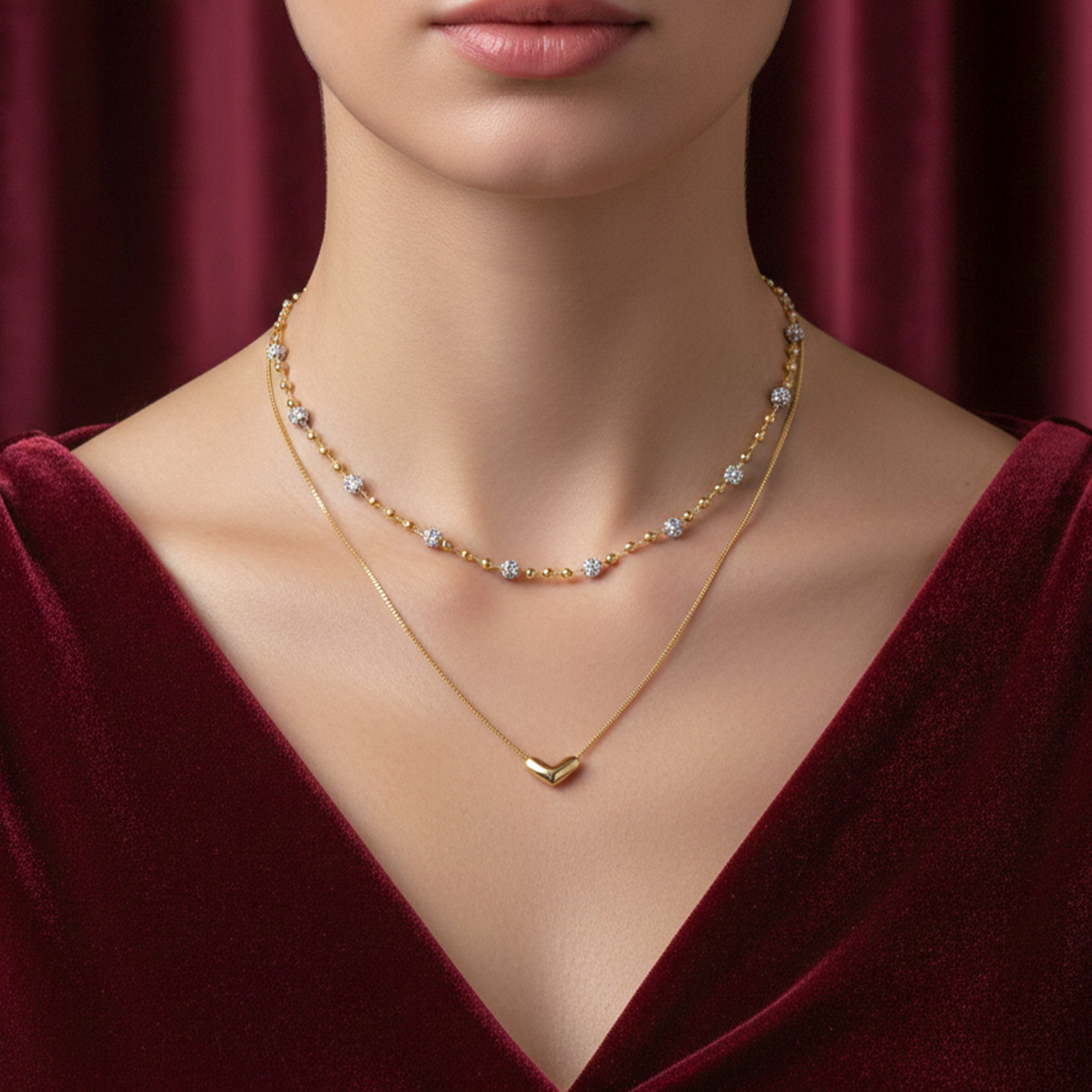 Modern Dual Layer Beaded Heart Necklace GWN -63