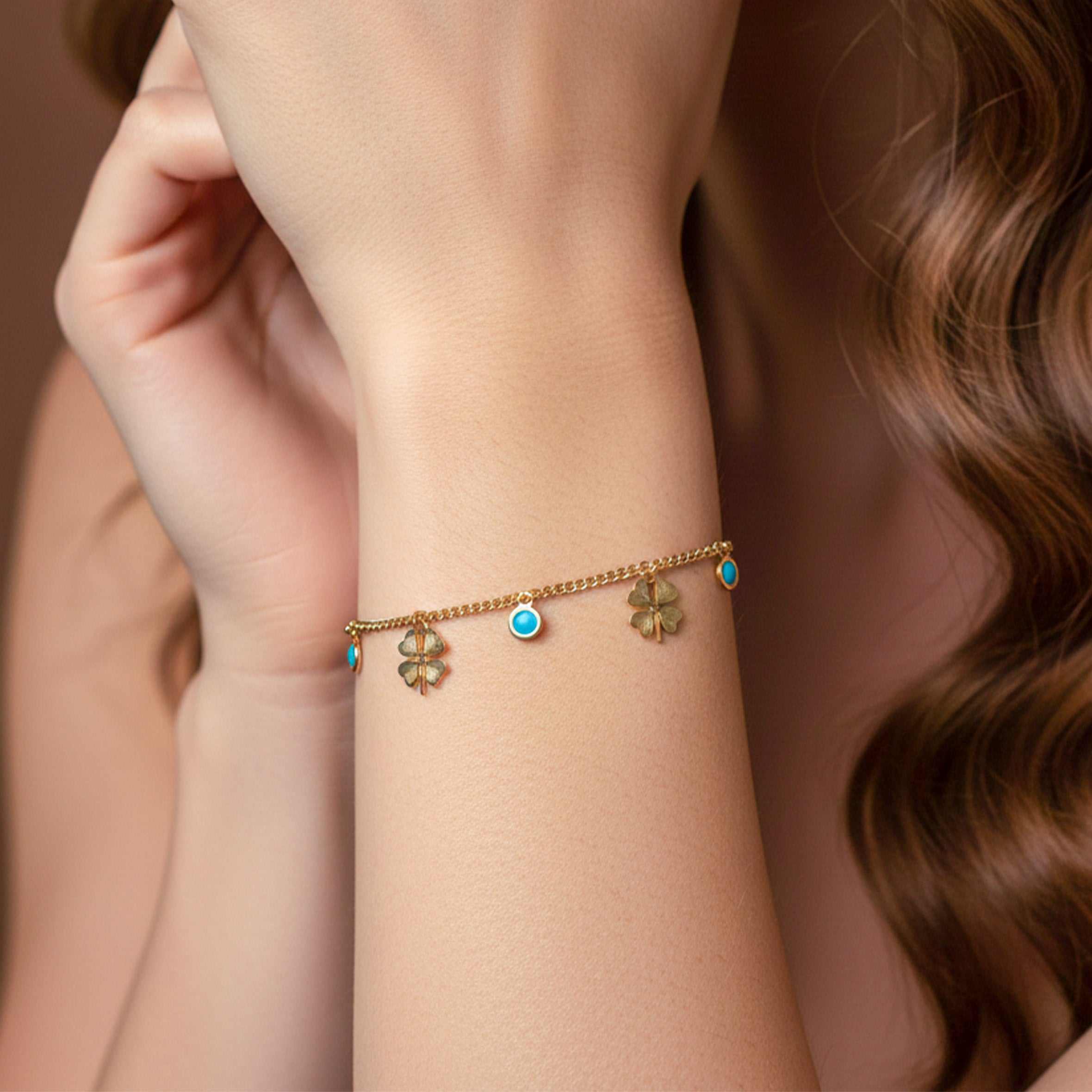 Classic Turquoise Enamel Clover Charm Bracelet GWB-11