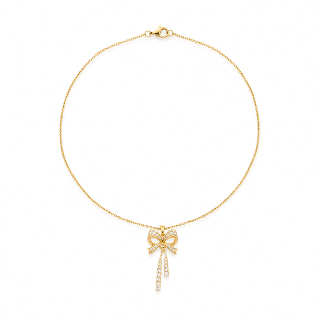 Modern Crystal Ribbon Bow Tassel Necklace GWN -91