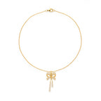 Modern Crystal Ribbon Bow Tassel Necklace GWN -91
