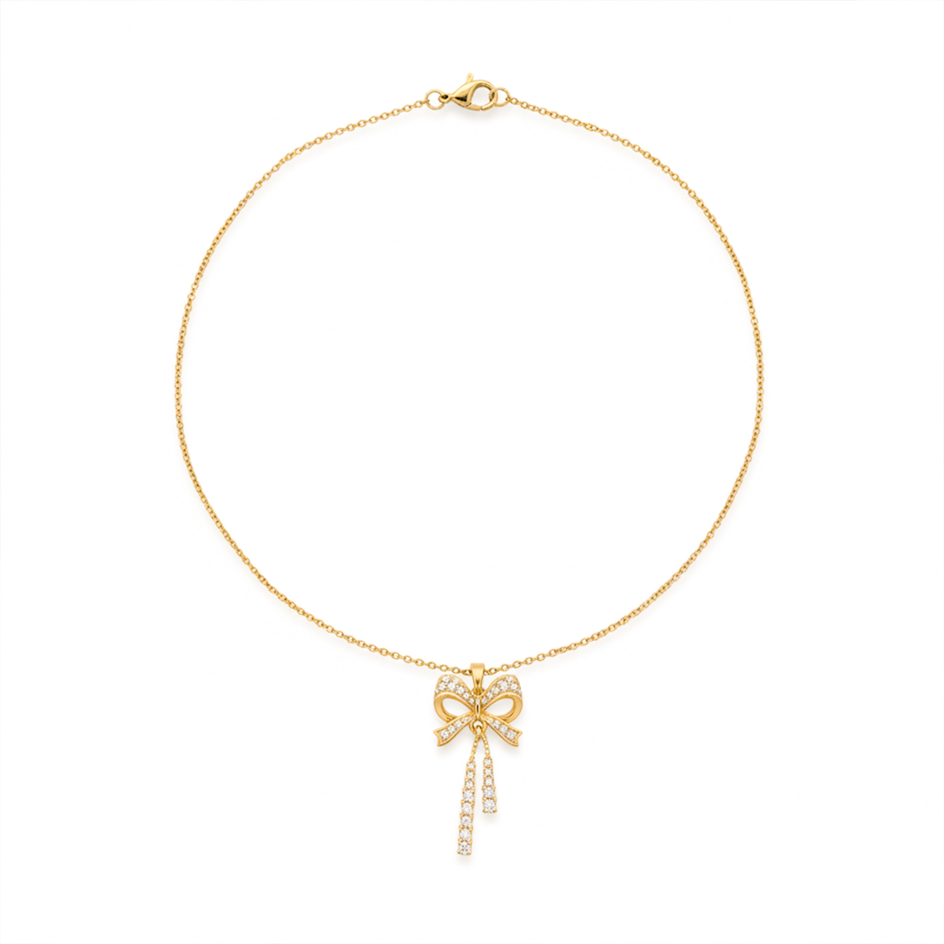 Modern Crystal Ribbon Bow Tassel Necklace GWN -91