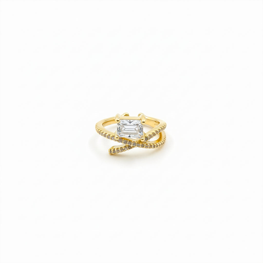 Emerald Cut Solitaire Criss Cross Wrap Ring GWR-29