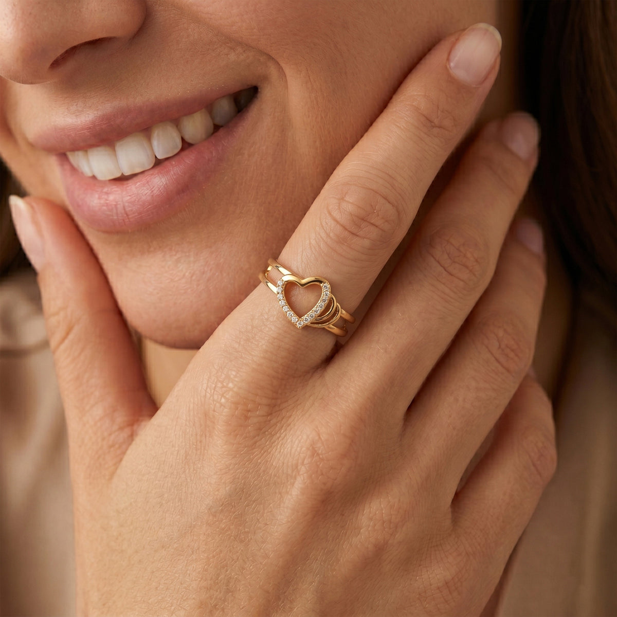Cascading Pave Open Heart Dual Band Ring GWR-119