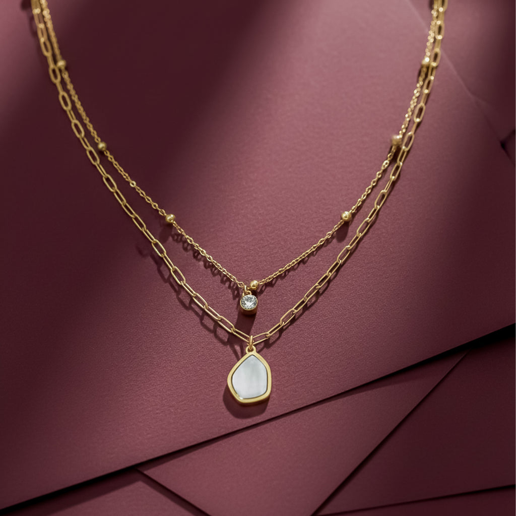 Modern Organic Shell Paperclip Layered Necklace GWN -131