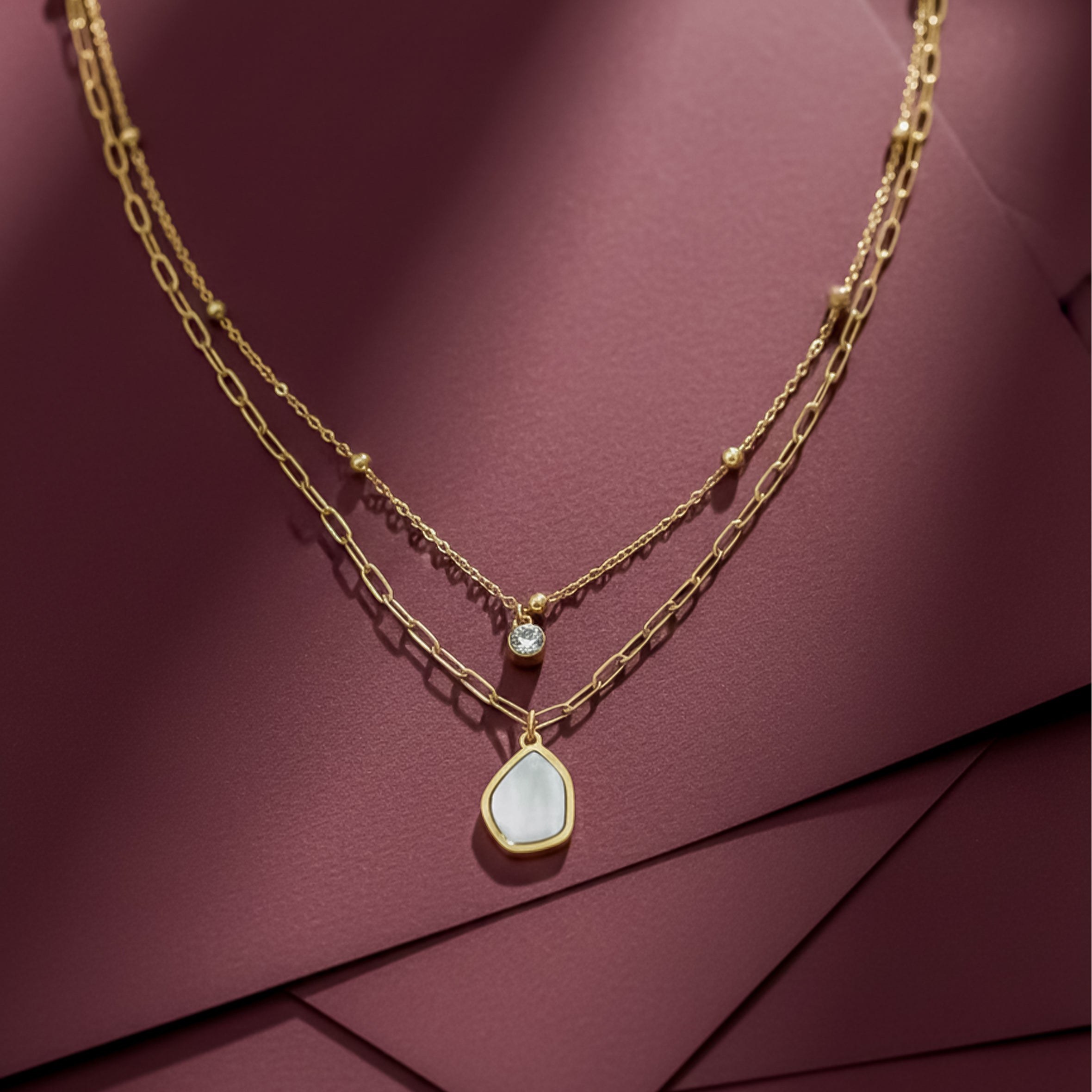 Modern Organic Shell Paperclip Layered Necklace GWN -131
