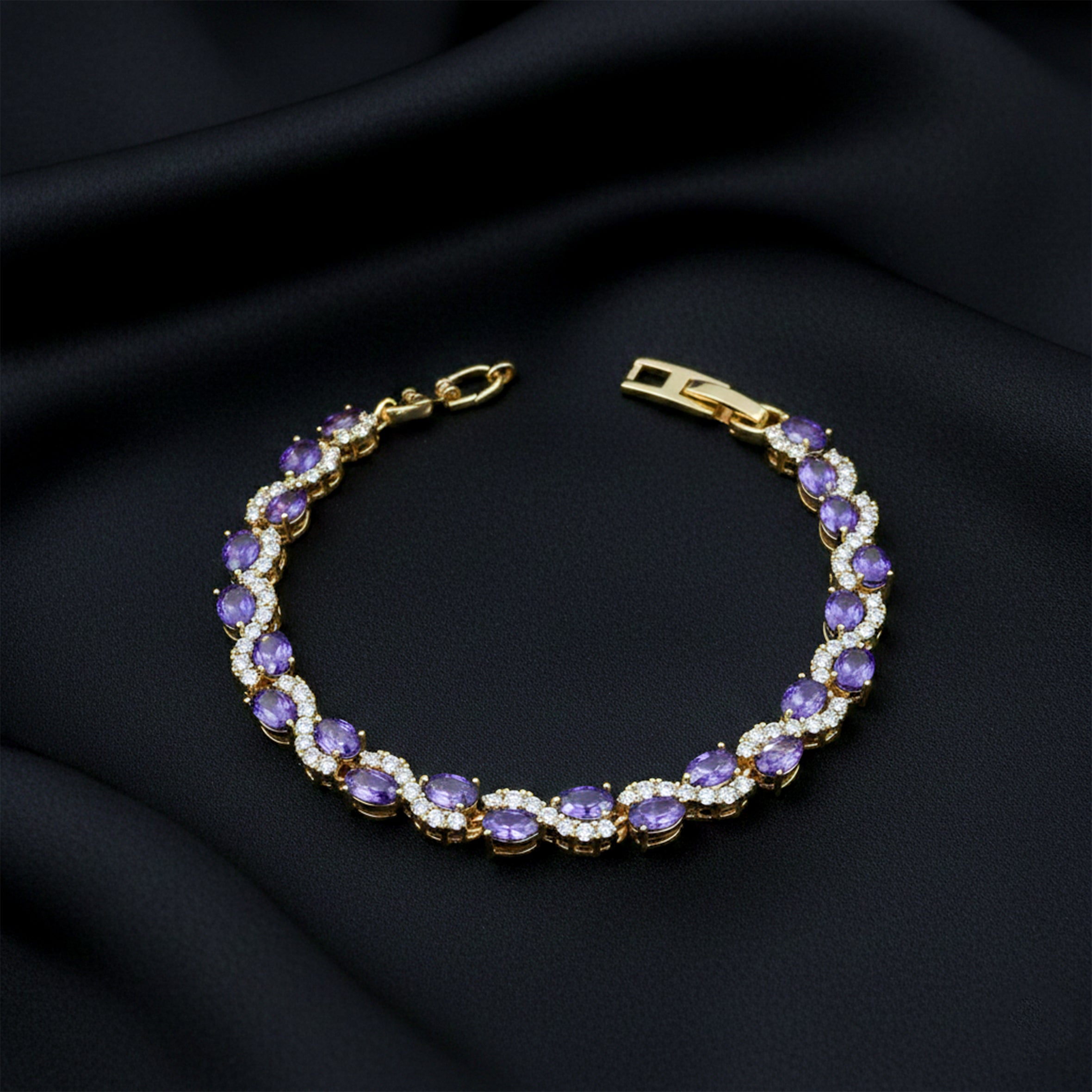Imperial Amethyst Purple & Wavy Crystal Tennis Bracelet GWB-145