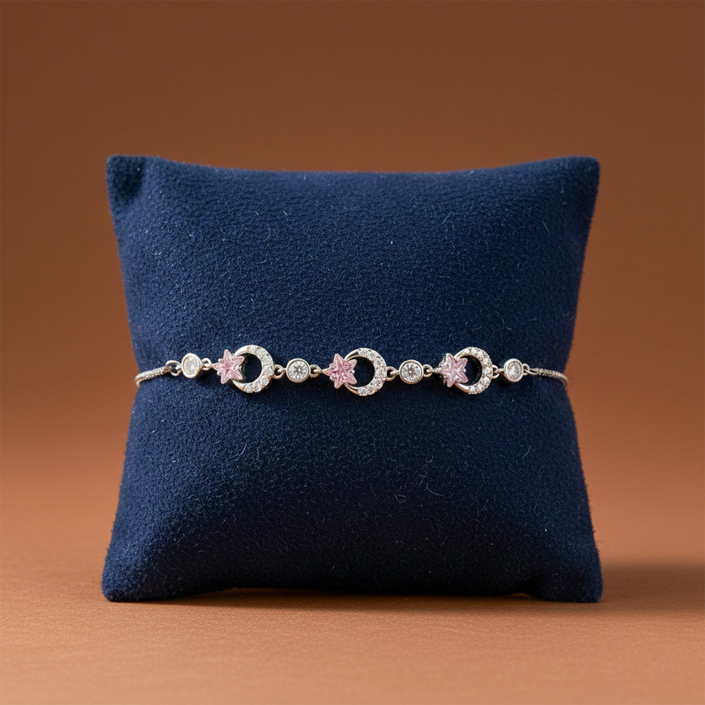 Imperial Silver Crescent Moon & Pink Star Bolo Bracelet GWB-157