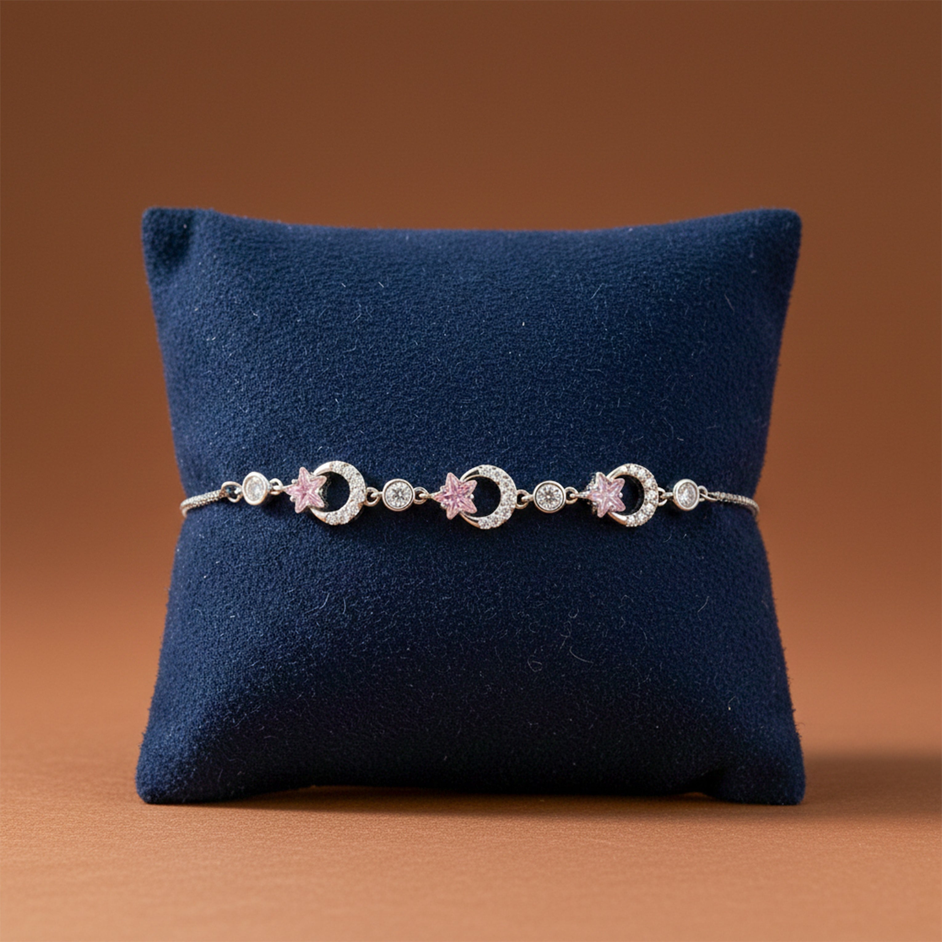 Imperial Silver Crescent Moon & Pink Star Bolo Bracelet GWB-157