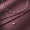 Modern Dual Layer Beaded Heart Necklace Silver GWN -64