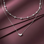 Modern Dual Layer Beaded Heart Necklace Silver GWN -64