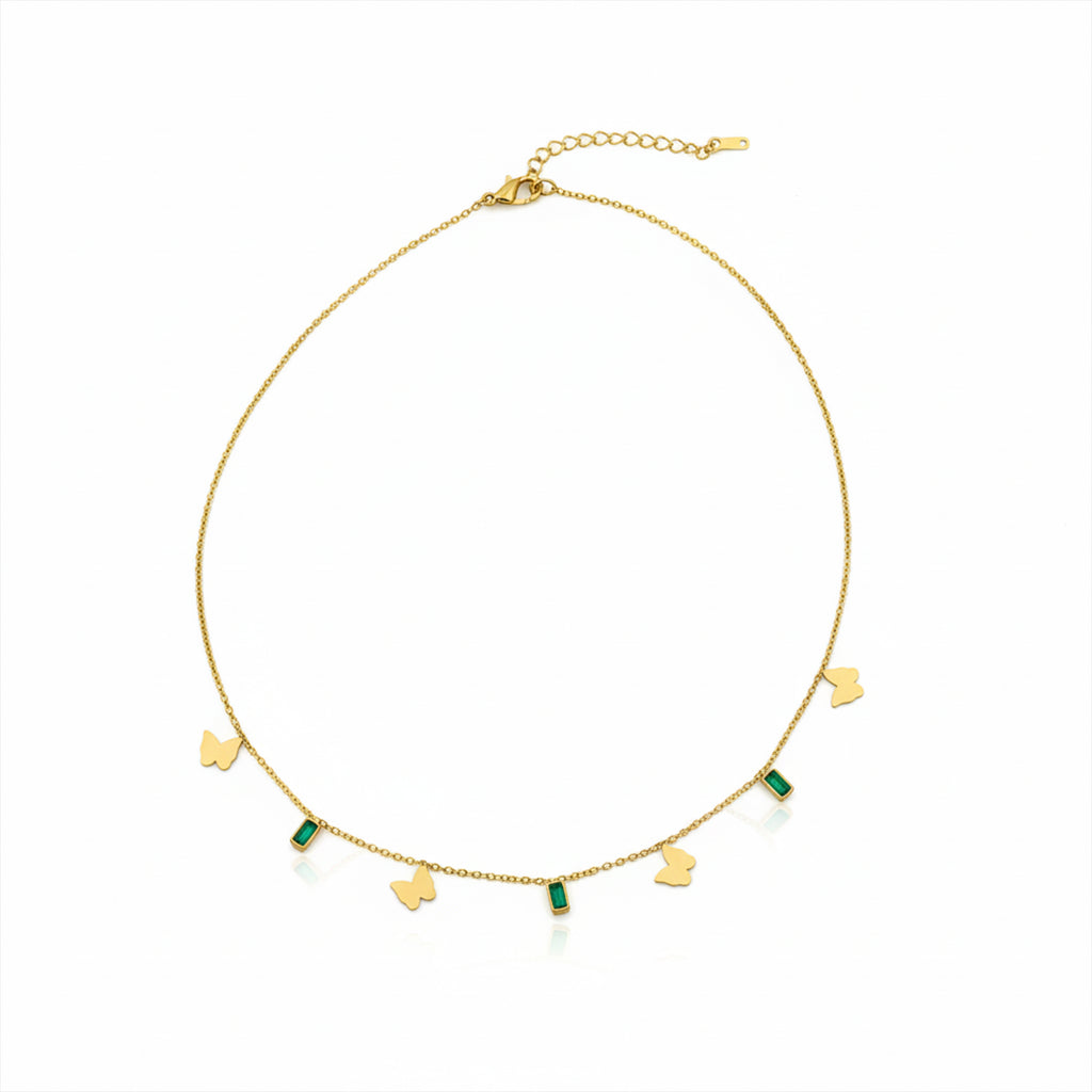 Modern Emerald Butterfly Charm Necklace GWN -105