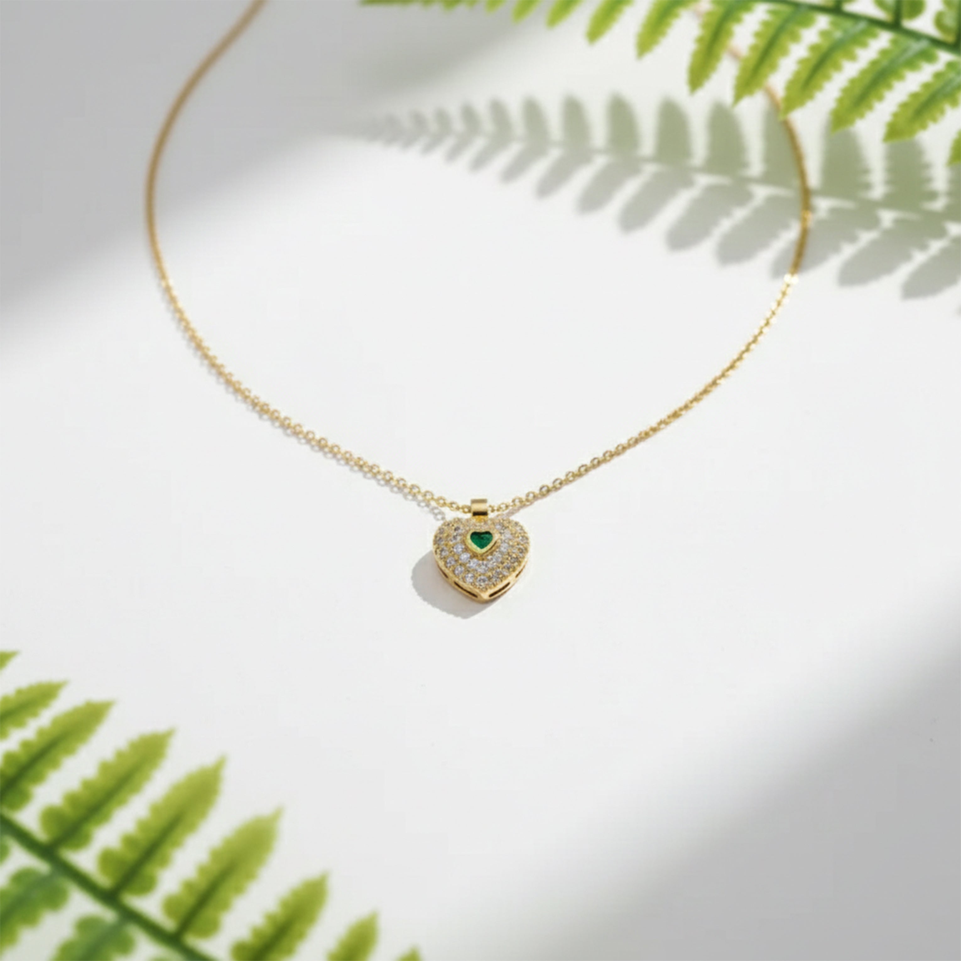 Modern Emerald Heart Double Halo Necklace GWN -121