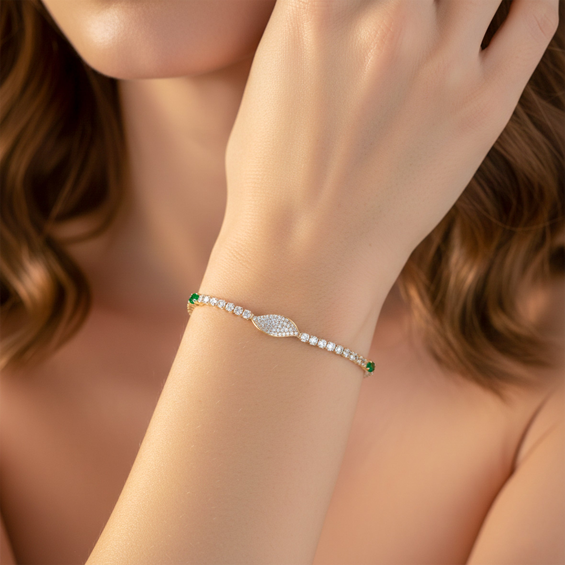 Imperial Emerald Green & Marquise Pave Tennis Bracelet GWB-106