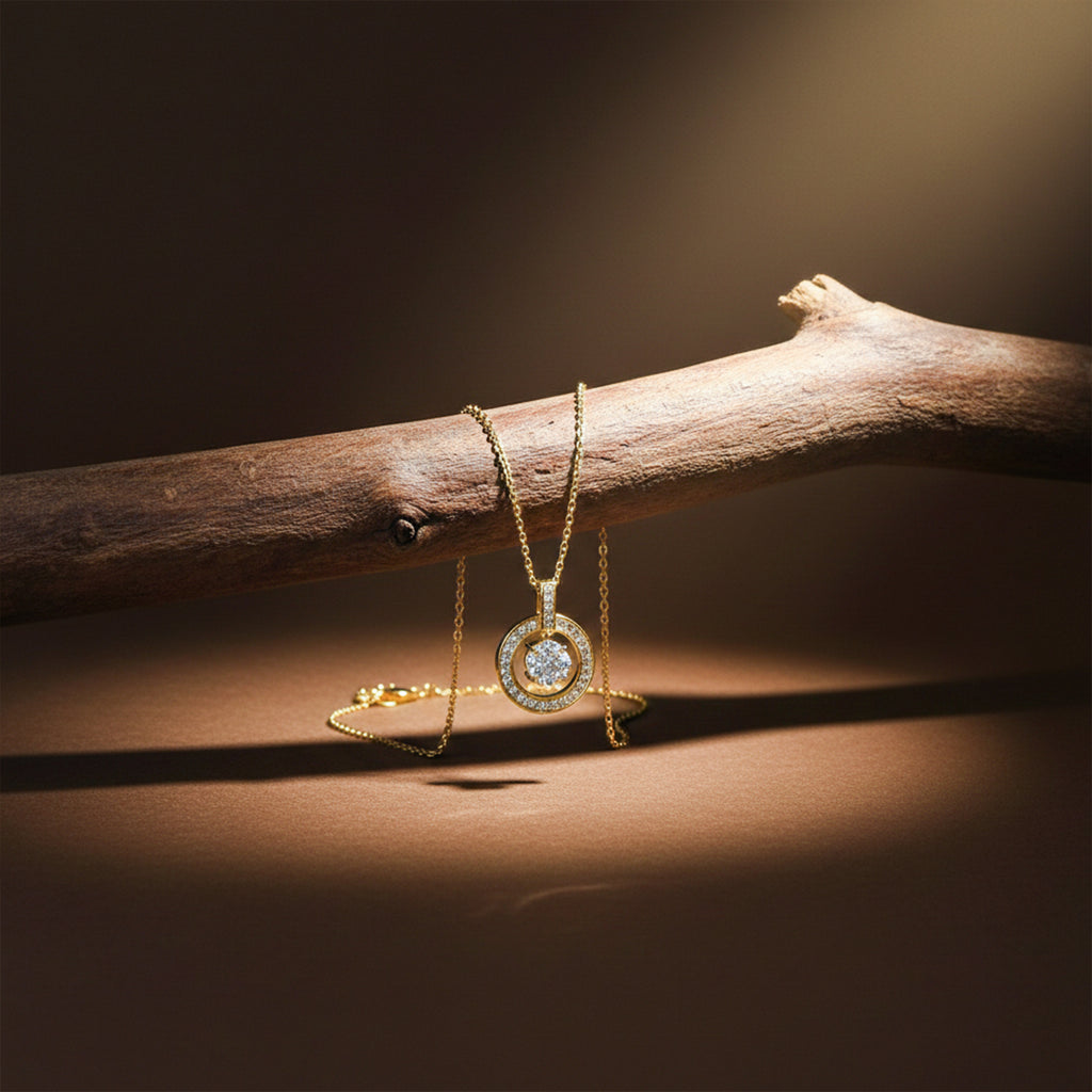 Modern Circular Solitaire Halo Necklace GWN -139