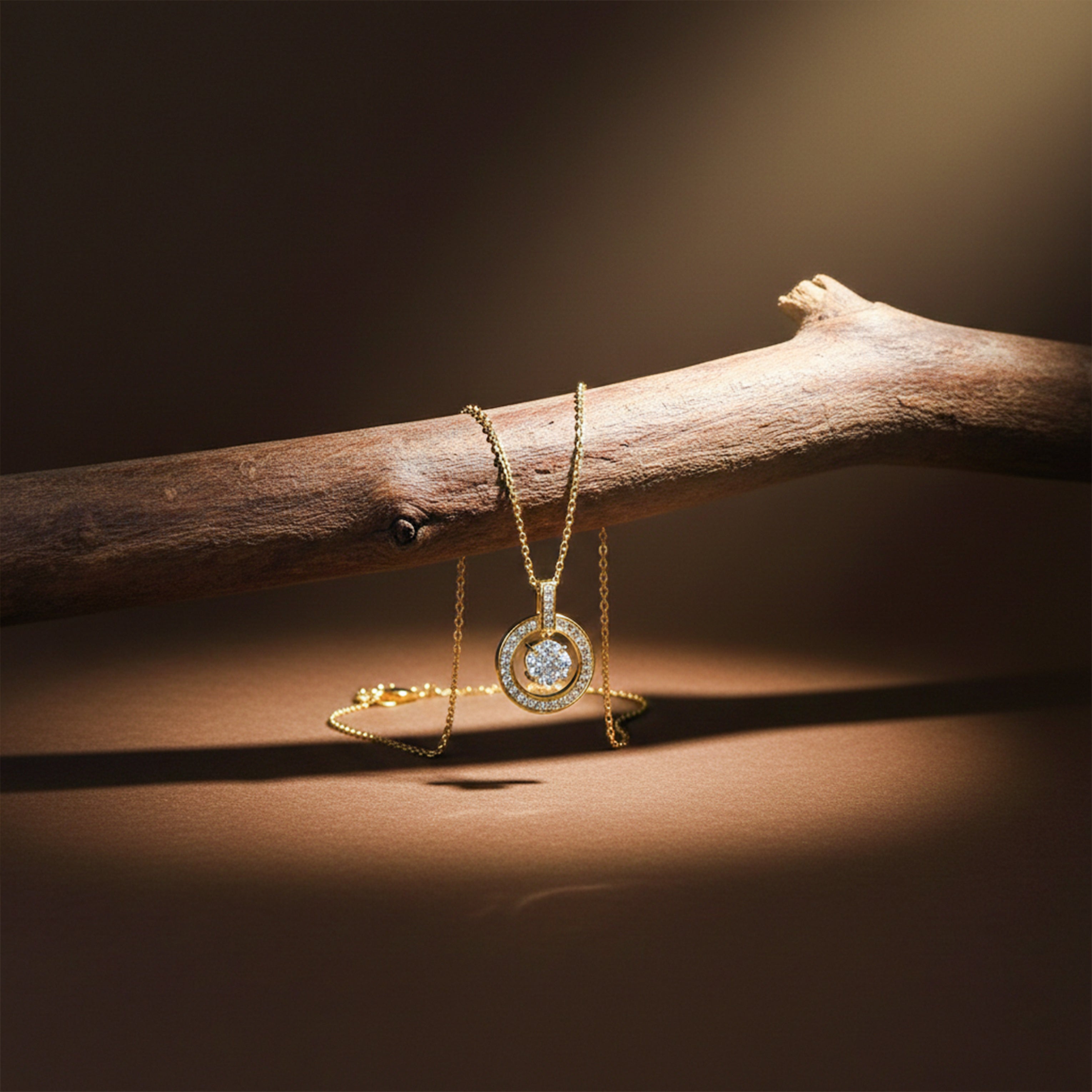 Modern Circular Solitaire Halo Necklace GWN -139