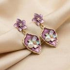Flora Bloom Purple Enamel Pearl Earrings GWE -180