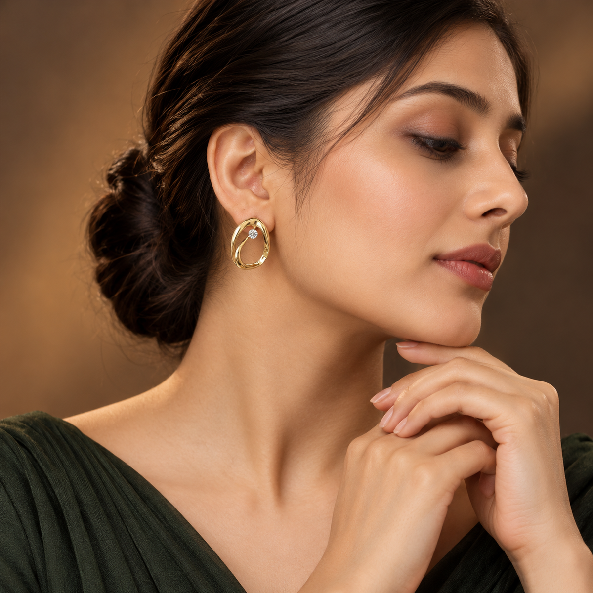 Sculpted Golden Orbit Stud Earrings GWE 51