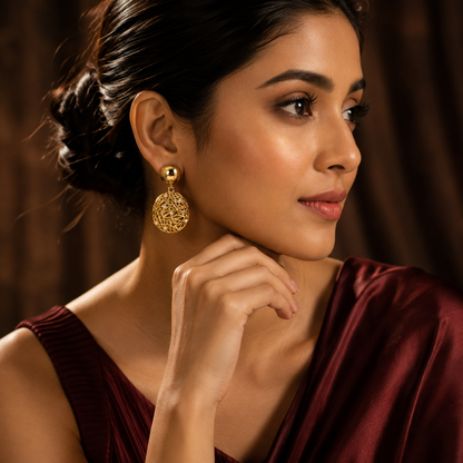 Golden Mesh Geometric Drop Earrings GWE -13