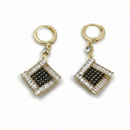 Classic Square Black Noir Hoop Earrings GWE -150