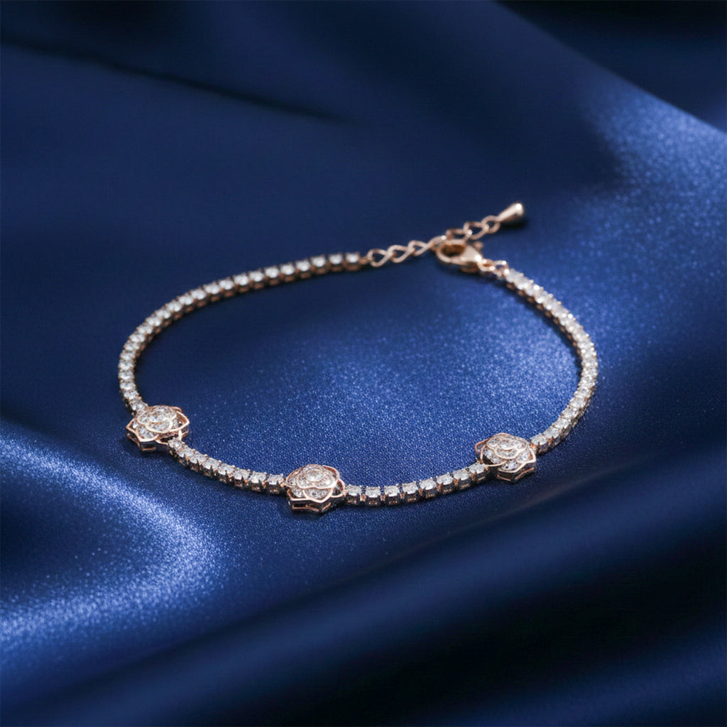 Imperial Tri-Rose Cluster Crystal Tennis Bracelet GWB-107