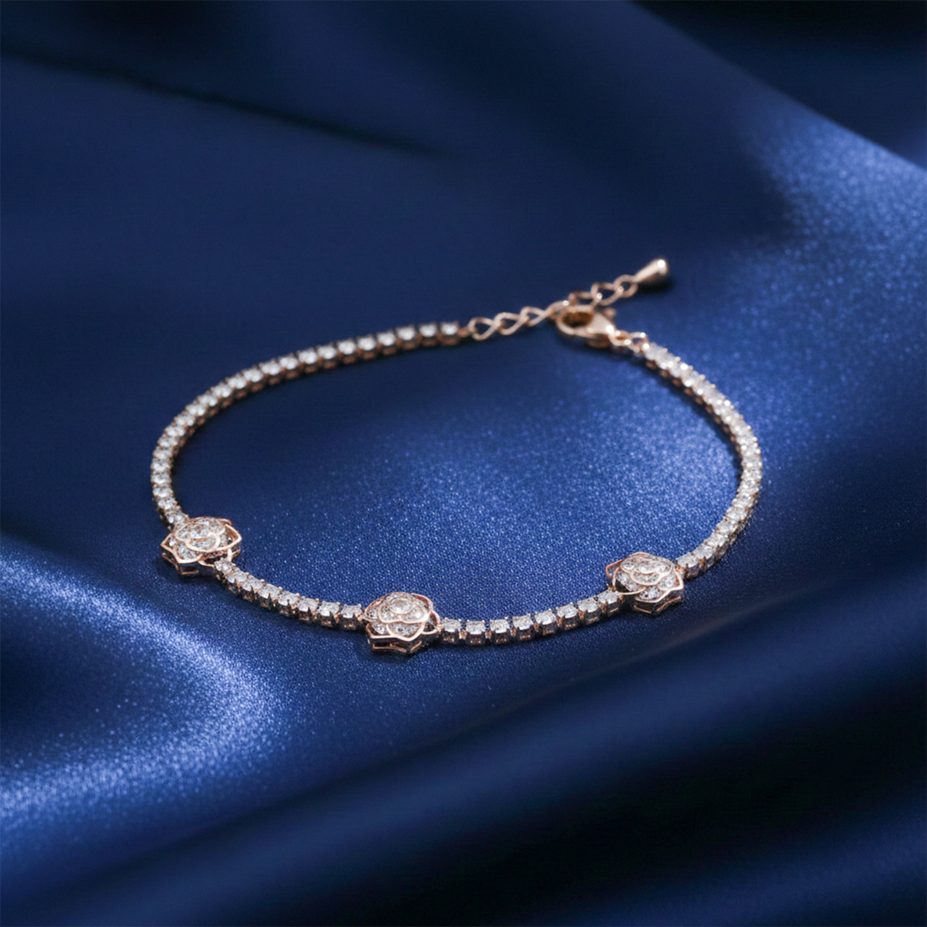 Imperial Tri-Rose Cluster Crystal Tennis Bracelet GWB-107