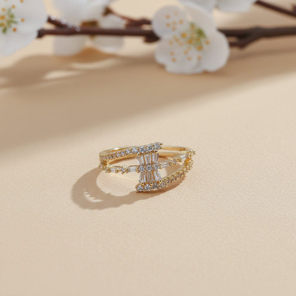 Baguette Bow Hourglass Split Band Ring GWR-82