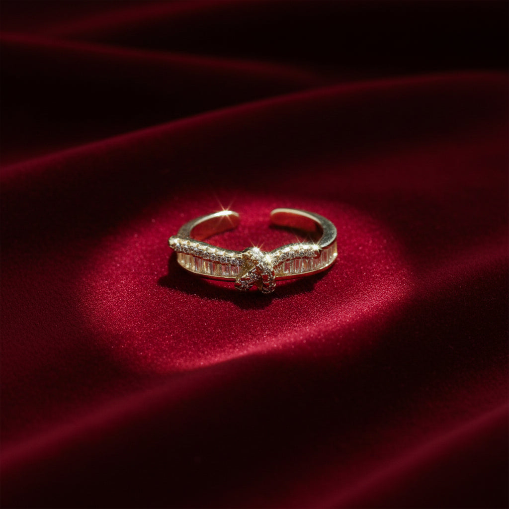 Baguette Channel Encrusted Knot Adjustable Ring GWR-49