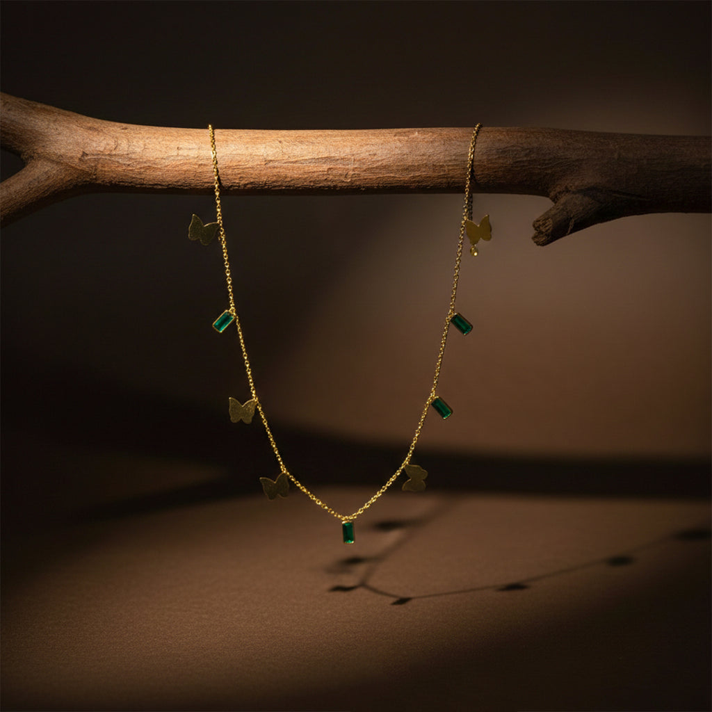 Modern Emerald Butterfly Charm Necklace GWN -105