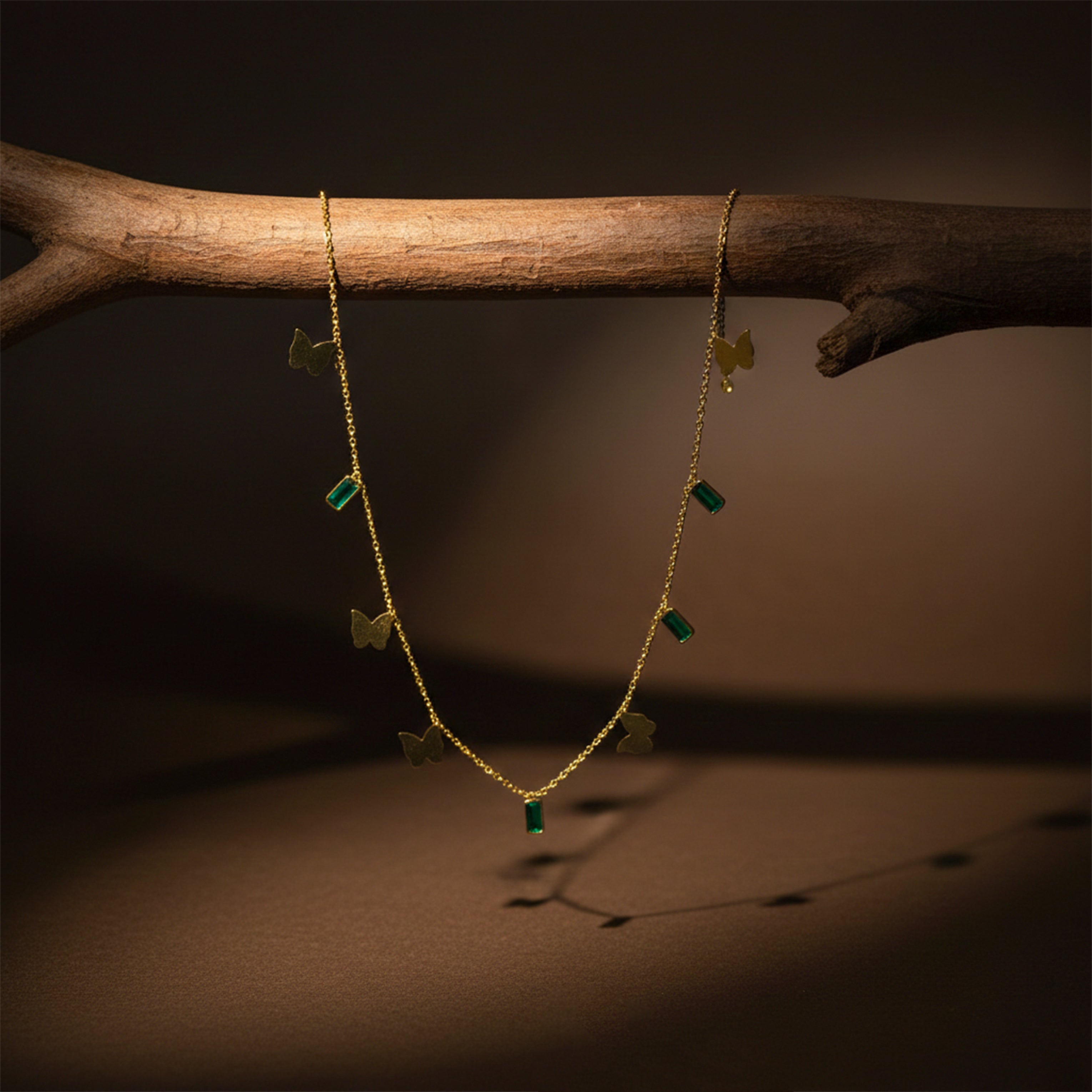 Modern Emerald Butterfly Charm Necklace GWN -105