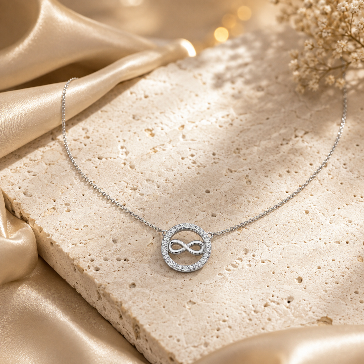 Sleek Infinity Halo Pendant Necklace GWN -49