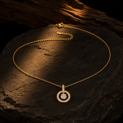 Modern Circular Solitaire Halo Necklace GWN -139