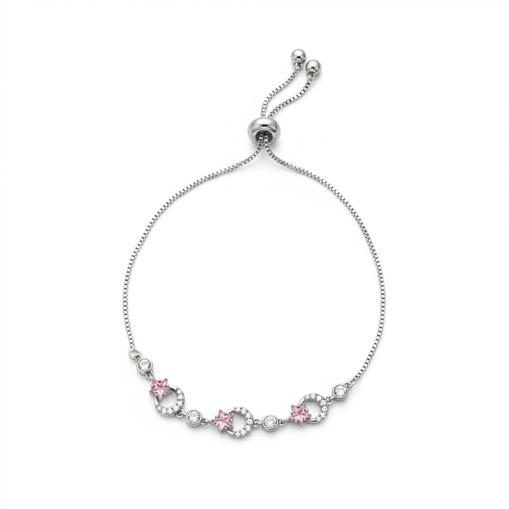 Imperial Silver Crescent Moon & Pink Star Bolo Bracelet GWB-157