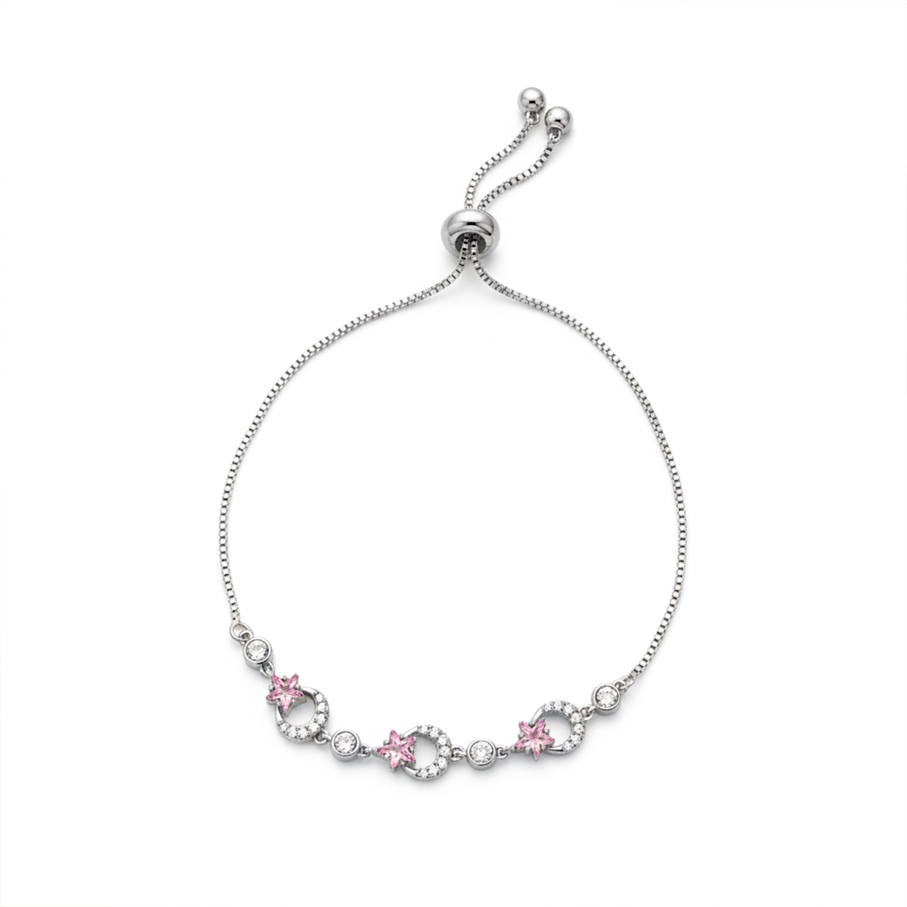 Imperial Silver Crescent Moon & Pink Star Bolo Bracelet GWB-157