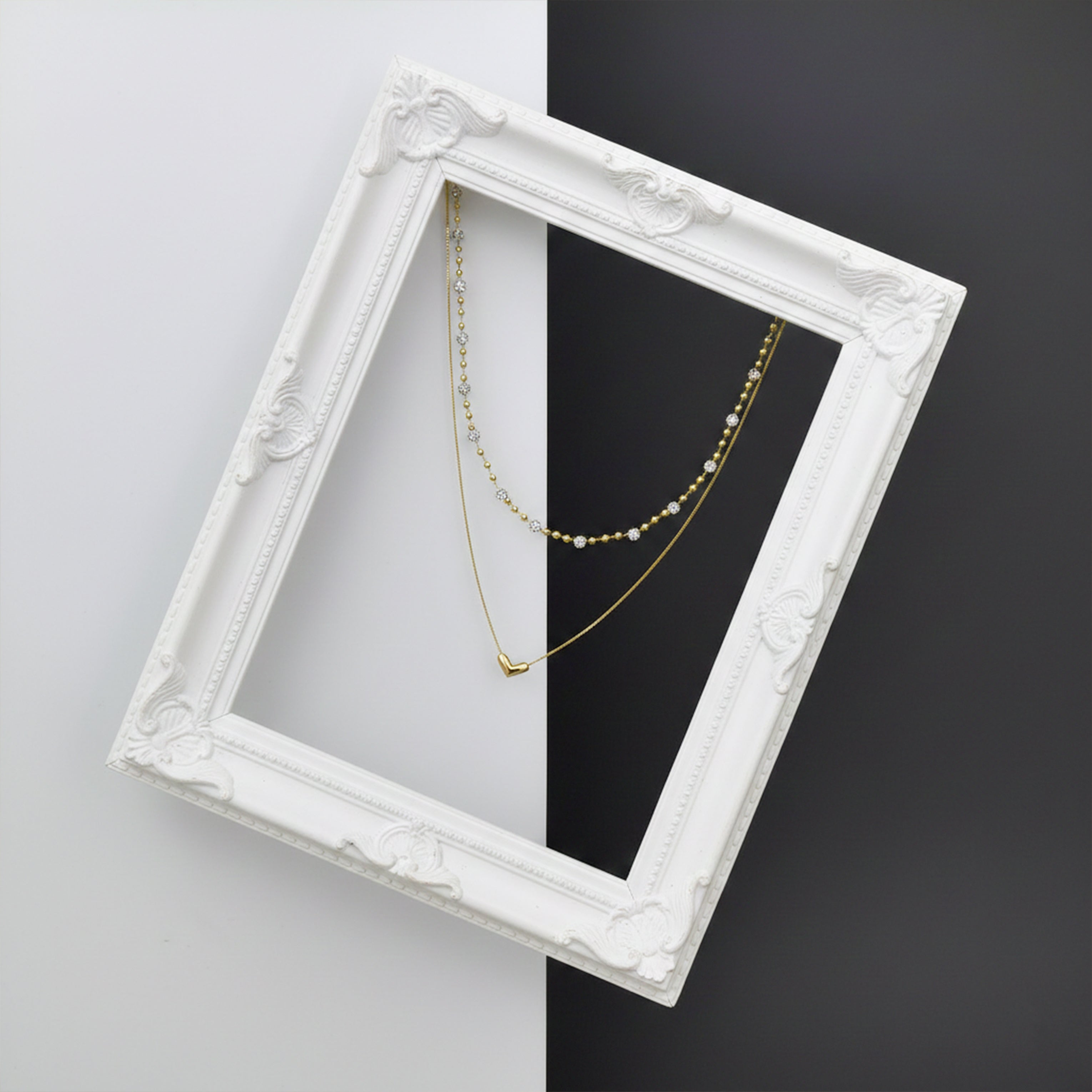 Modern Dual Layer Beaded Heart Necklace GWN -63